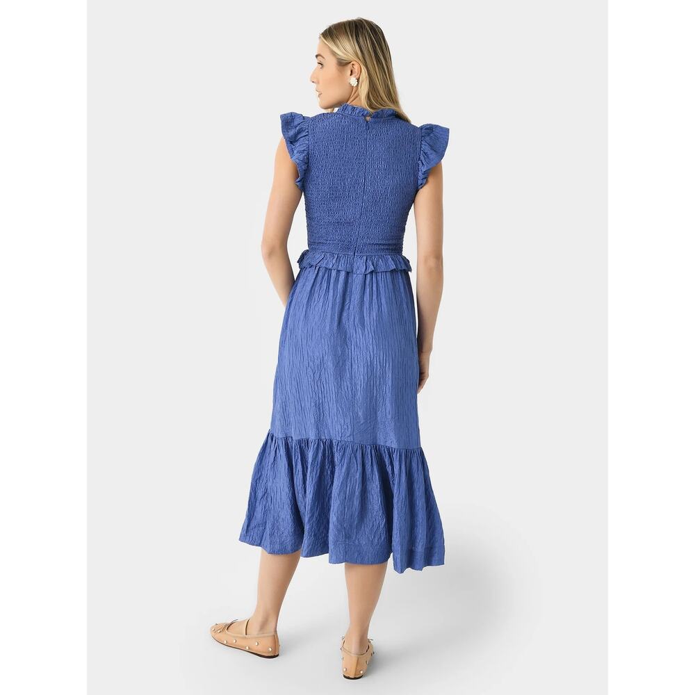 Sea New York‎ Blue Siya Dress, Silk, Smocked Midi Tiered, Spring, Resort, XL - Picture 2 of 13